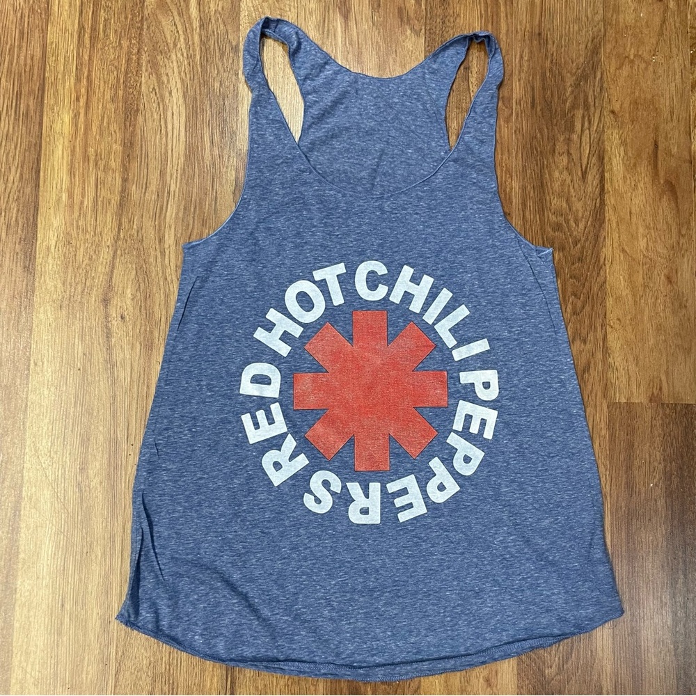 Ladies red hot chili peppers Racerback Tank Top heather light blue tri-blend